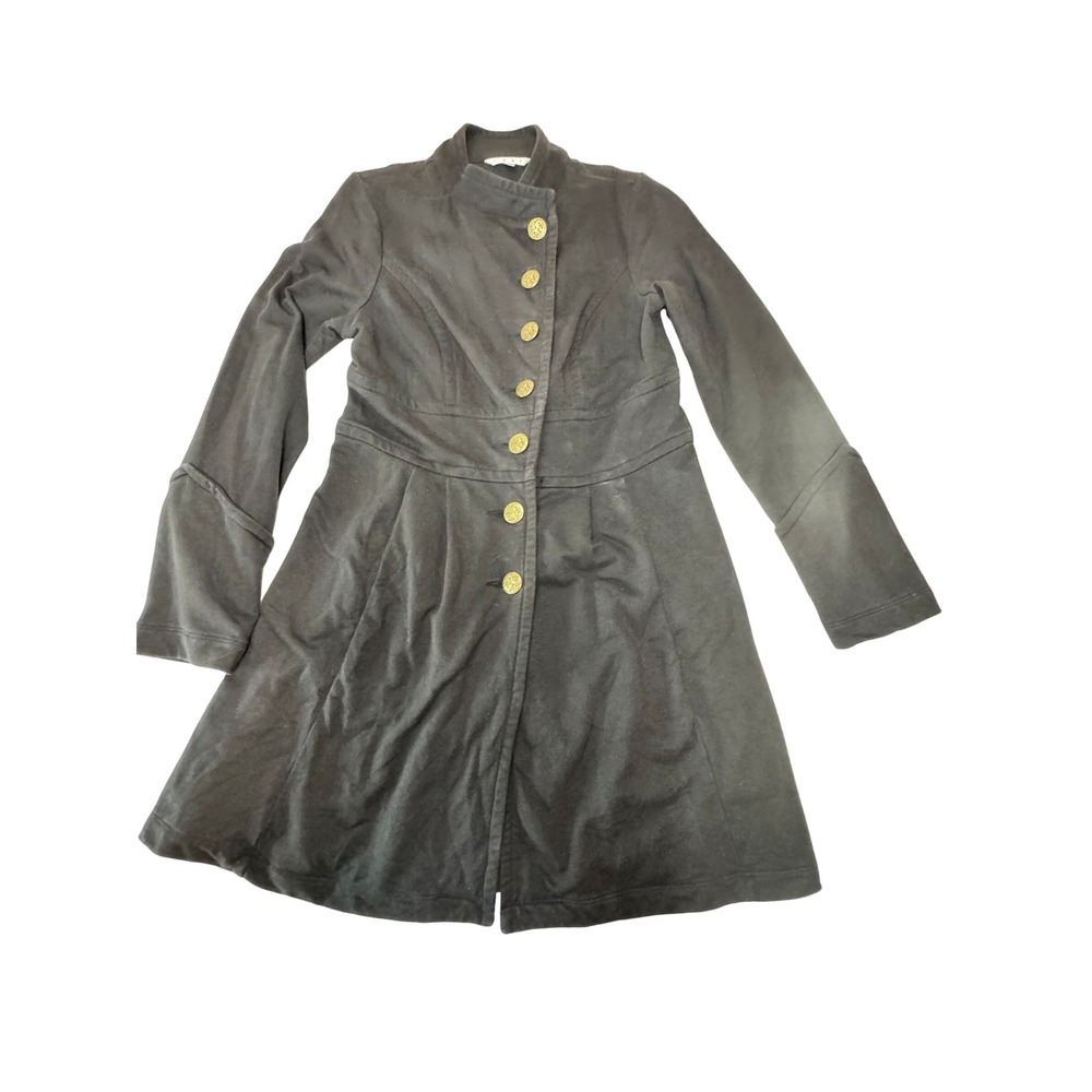 CABI Women's Size M Charcoal Gray Military Button Front Fit & Flare Knit Coat